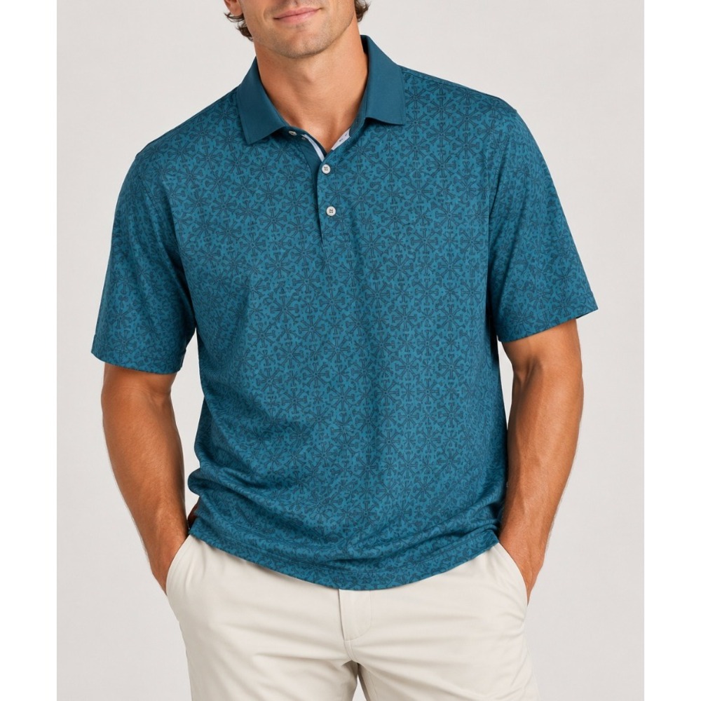 Greyson Clothiers Mens XL Teal Geometric Print Performance Golf Polo Shirt